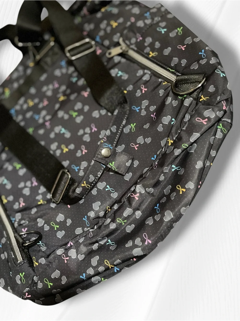 HeartSoul Bella Convertible Backpack Tote Bag Awareness Ribbons Hearts Black
